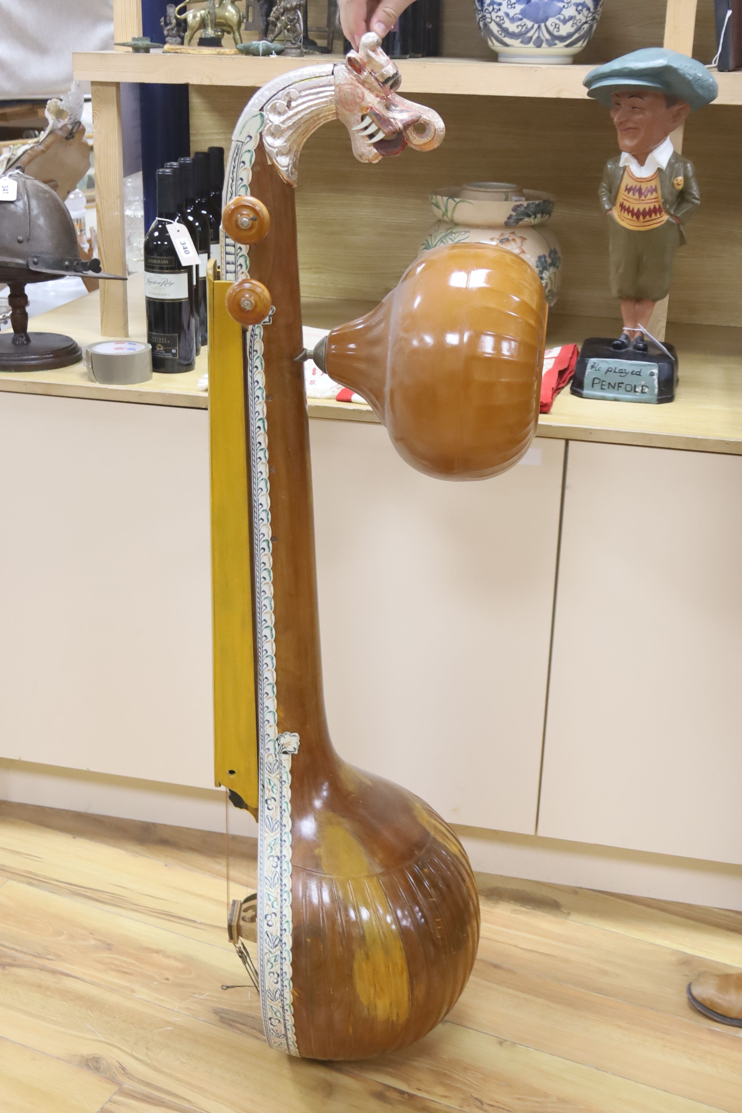 A cased Indian sitar, case 137cm